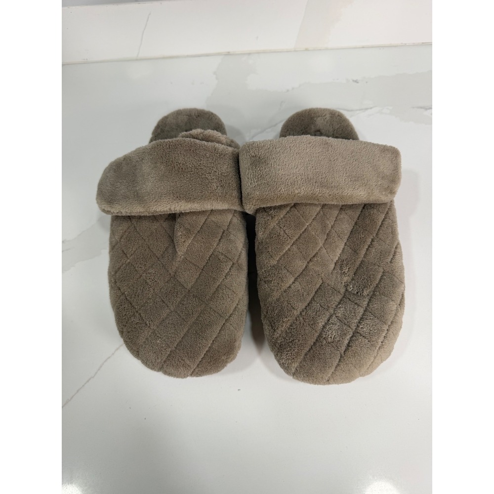 Aetrex Maya FE803 Taupe Quilted Faux Fur Orthotic Slippers Womens 10.5-11 EU42